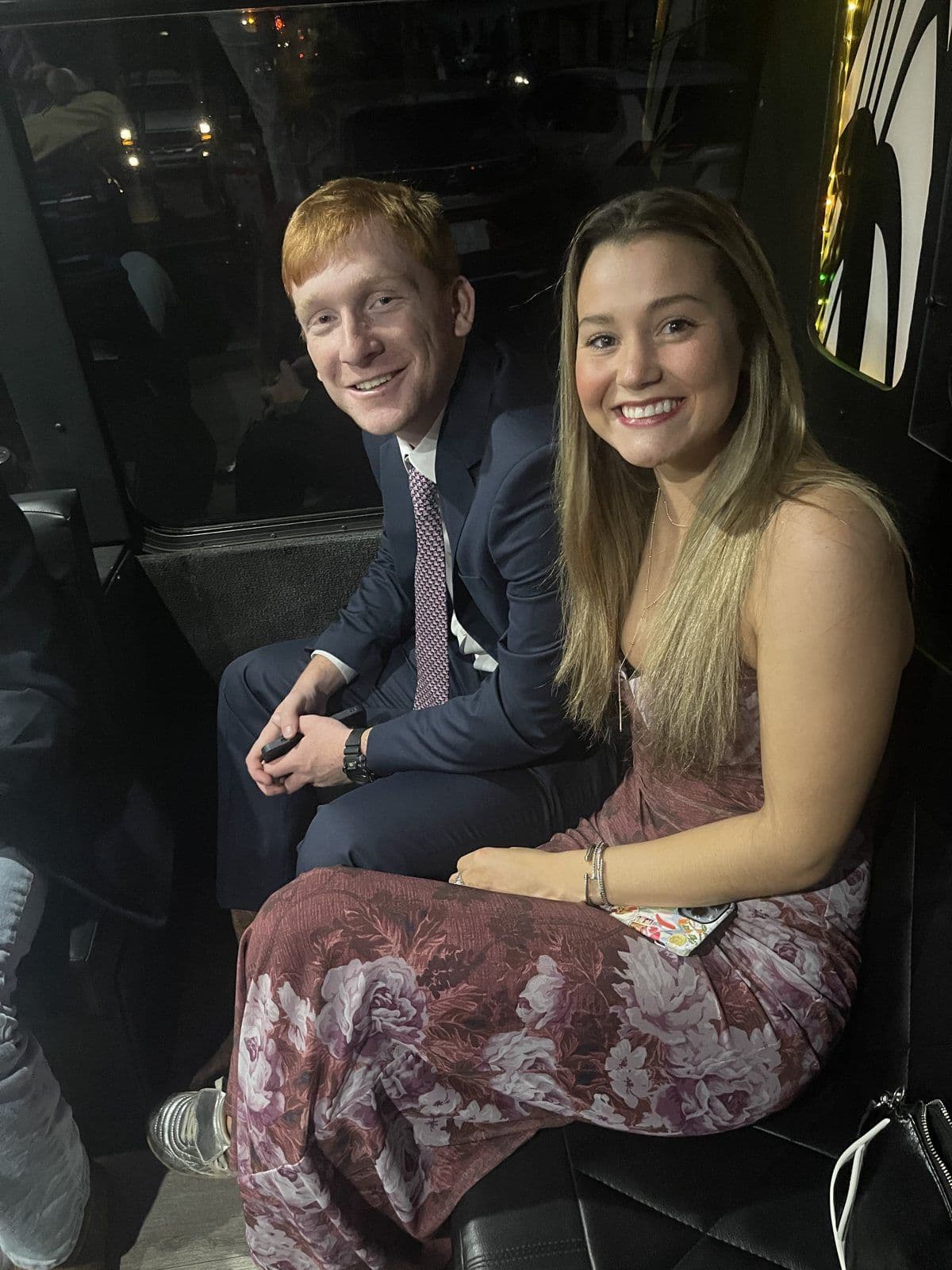 Couple on a formal party bus