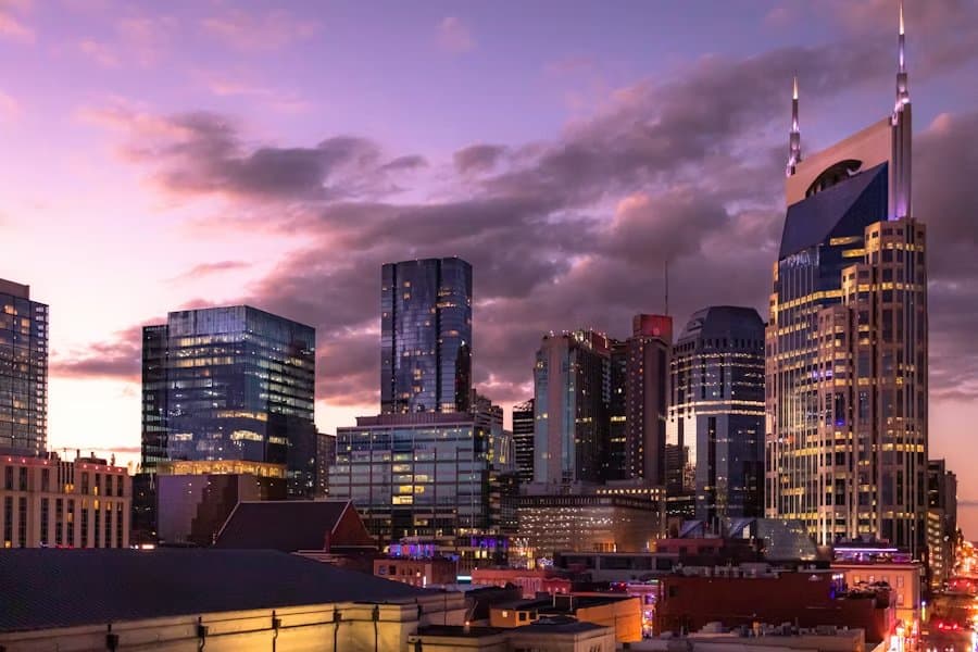 Nashville skyline at dusk
